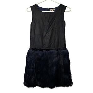 Appaman Eve Faux Leather Faux Fur Girls Party Dress Navy Blue Size 14‎